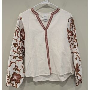 Calypso St. Barth Embroidered Flax Cotton Blouse Size Small